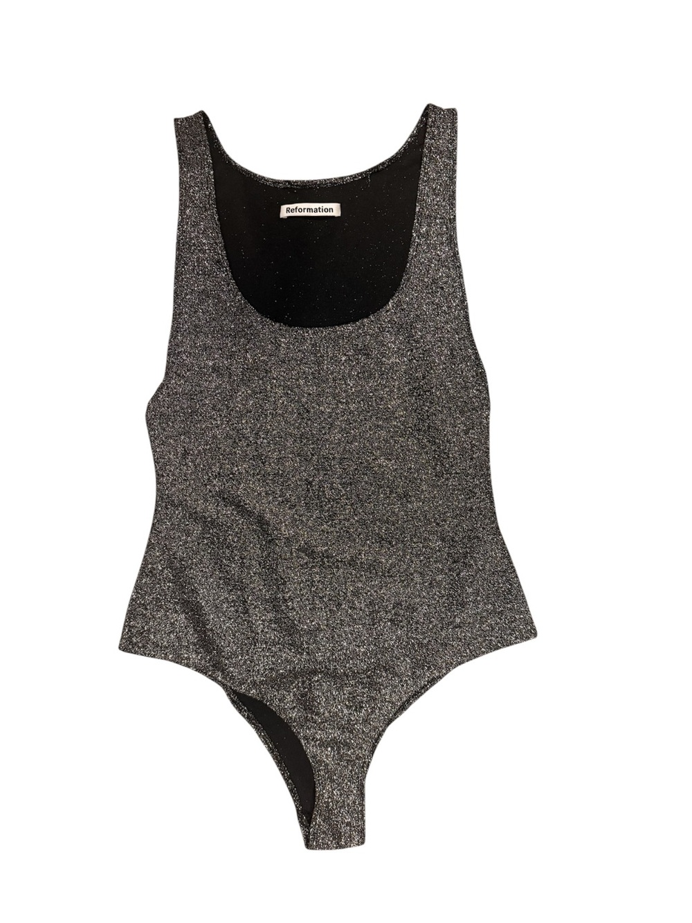 Reformation Black Metallic Scoop Neck Bodysuit